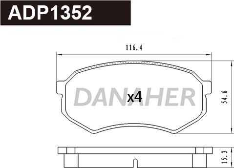 Danaher ADP1352 - Тормозные колодки, дисковые, комплект autospares.lv