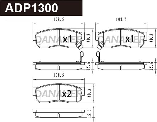 Danaher ADP1300 - Тормозные колодки, дисковые, комплект autospares.lv