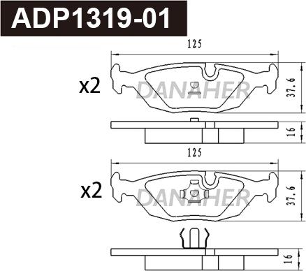 Danaher ADP1319-01 - Тормозные колодки, дисковые, комплект autospares.lv