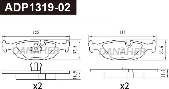 Danaher ADP1319-02 - Тормозные колодки, дисковые, комплект autospares.lv