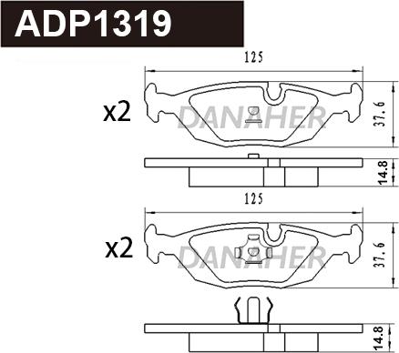 Danaher ADP1319 - Тормозные колодки, дисковые, комплект autospares.lv