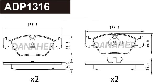 Danaher ADP1316 - Тормозные колодки, дисковые, комплект autospares.lv