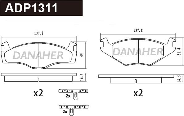 Danaher ADP1311 - Тормозные колодки, дисковые, комплект autospares.lv