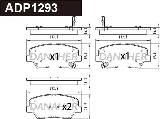 Danaher ADP1293 - Тормозные колодки, дисковые, комплект autospares.lv