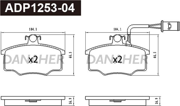 Danaher ADP1253-04 - Тормозные колодки, дисковые, комплект autospares.lv