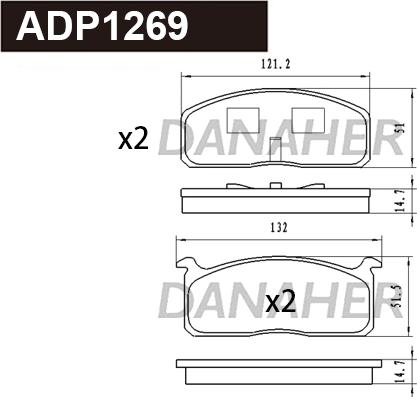 Danaher ADP1269 - Тормозные колодки, дисковые, комплект autospares.lv