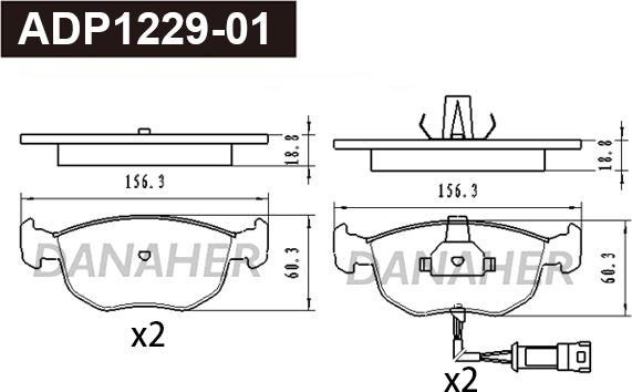 Danaher ADP1229-01 - Тормозные колодки, дисковые, комплект autospares.lv