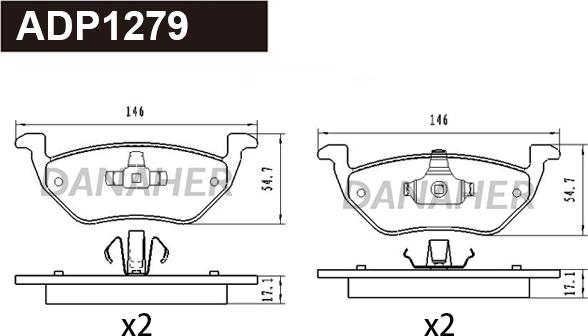 Danaher ADP1279 - Тормозные колодки, дисковые, комплект autospares.lv