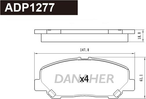 Danaher ADP1277 - Тормозные колодки, дисковые, комплект autospares.lv