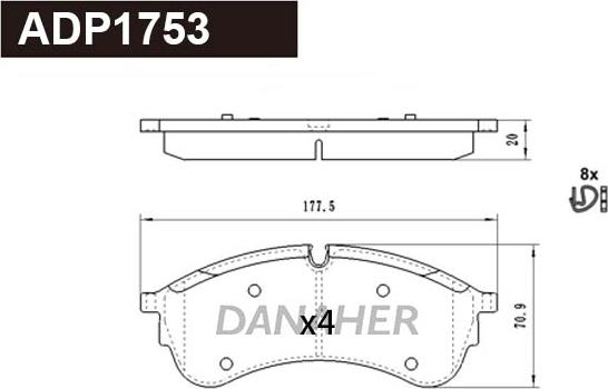 Danaher ADP1753 - Тормозные колодки, дисковые, комплект autospares.lv