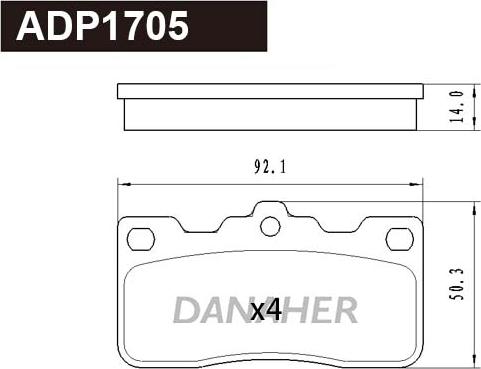 Danaher ADP1705 - Тормозные колодки, дисковые, комплект autospares.lv