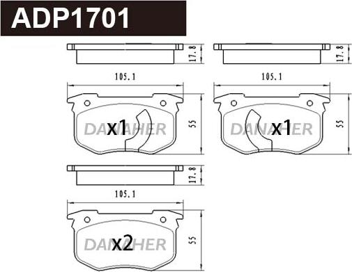 Danaher ADP1701 - Тормозные колодки, дисковые, комплект autospares.lv