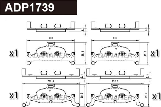 Danaher ADP1739 - Тормозные колодки, дисковые, комплект autospares.lv