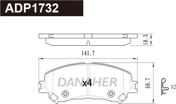 Danaher ADP1732 - Тормозные колодки, дисковые, комплект autospares.lv