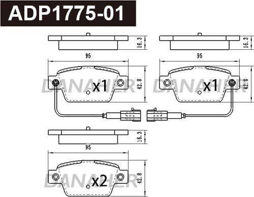 Danaher ADP1775-01 - Тормозные колодки, дисковые, комплект autospares.lv