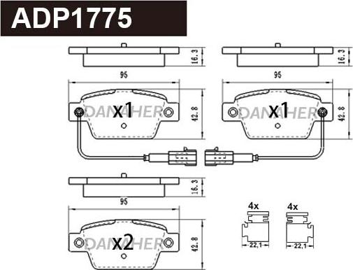 Danaher ADP1775 - Тормозные колодки, дисковые, комплект autospares.lv