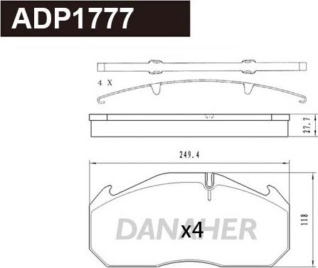 Danaher ADP1777 - Тормозные колодки, дисковые, комплект autospares.lv