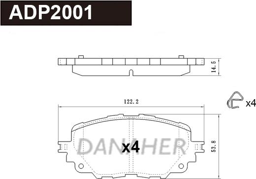 Danaher ADP2001 - Тормозные колодки, дисковые, комплект autospares.lv