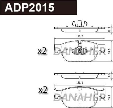 Danaher ADP2015 - Тормозные колодки, дисковые, комплект autospares.lv