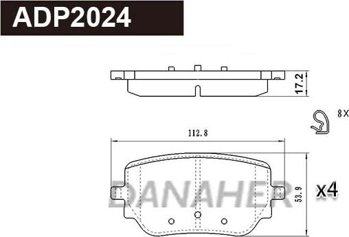 Danaher ADP2024 - Тормозные колодки, дисковые, комплект autospares.lv