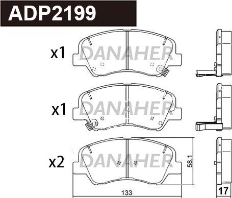 Danaher ADP2199 - Тормозные колодки, дисковые, комплект autospares.lv