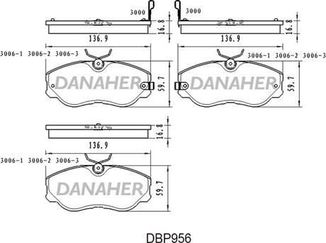 Danaher DBP956 - Тормозные колодки, дисковые, комплект autospares.lv