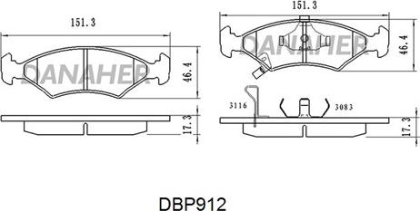 Danaher DBP912 - Тормозные колодки, дисковые, комплект autospares.lv