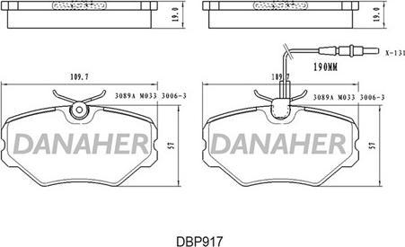 Danaher DBP917 - Тормозные колодки, дисковые, комплект autospares.lv