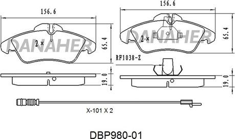 Danaher DBP980-01 - Тормозные колодки, дисковые, комплект autospares.lv