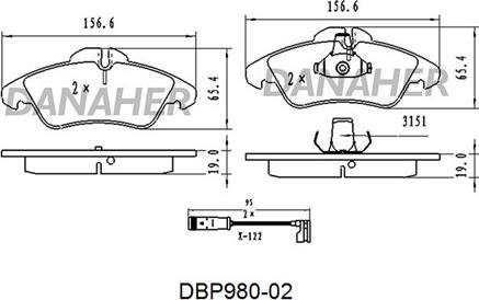 Danaher DBP980-02 - Тормозные колодки, дисковые, комплект autospares.lv