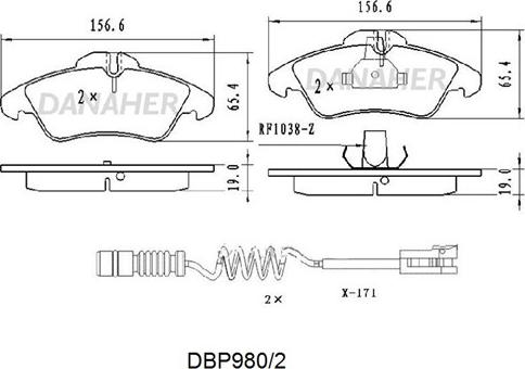 Danaher DBP980/2 - Тормозные колодки, дисковые, комплект autospares.lv