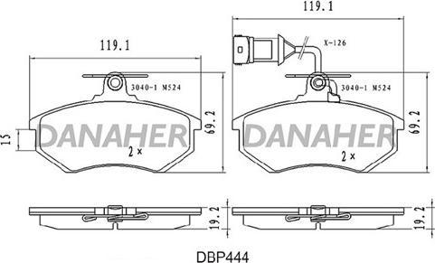 Danaher DBP444 - Тормозные колодки, дисковые, комплект autospares.lv