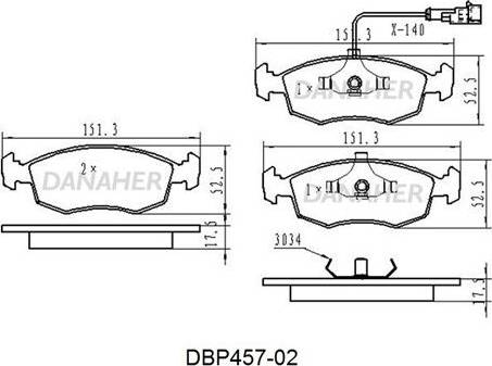 Danaher DBP457-02 - Тормозные колодки, дисковые, комплект autospares.lv