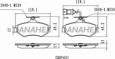 Danaher DBP431 - Тормозные колодки, дисковые, комплект autospares.lv