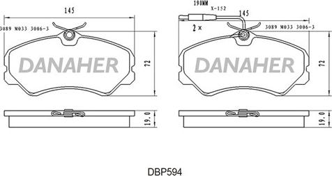 Danaher DBP594 - Тормозные колодки, дисковые, комплект autospares.lv