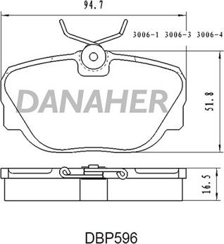 Danaher DBP596 - Тормозные колодки, дисковые, комплект autospares.lv