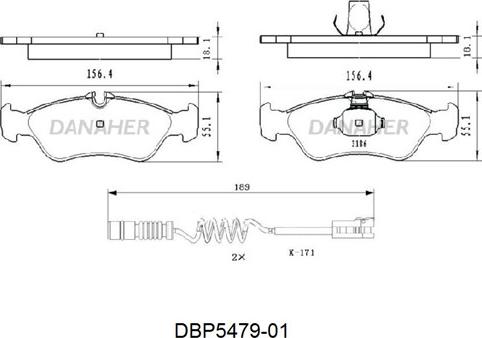 Danaher DBP5479-01 - Тормозные колодки, дисковые, комплект autospares.lv