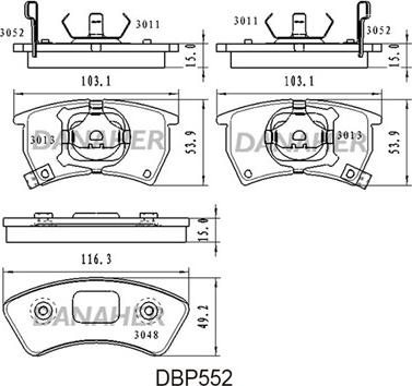 Danaher DBP552 - Тормозные колодки, дисковые, комплект autospares.lv