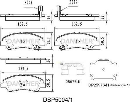 Danaher DBP5004/1 - Тормозные колодки, дисковые, комплект autospares.lv