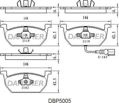 Danaher DBP5005 - Тормозные колодки, дисковые, комплект autospares.lv