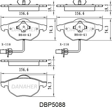 Danaher DBP5088 - Тормозные колодки, дисковые, комплект autospares.lv