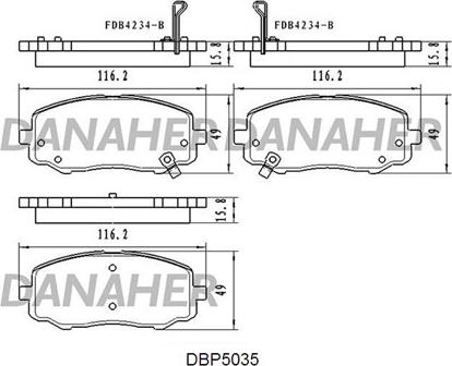 Danaher DBP5035 - Тормозные колодки, дисковые, комплект autospares.lv