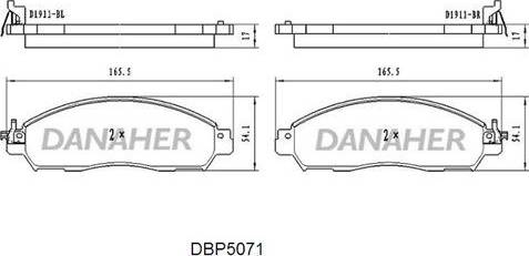 Danaher DBP5071 - Тормозные колодки, дисковые, комплект autospares.lv