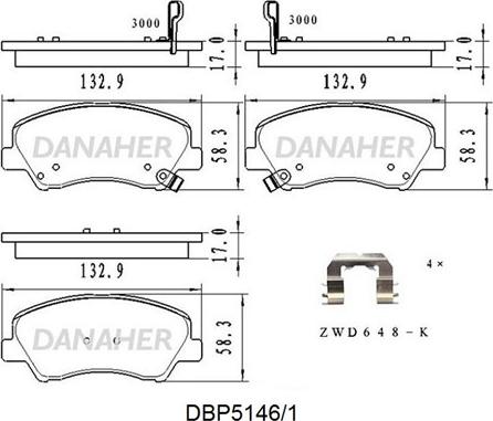 Danaher DBP5146/1 - Тормозные колодки, дисковые, комплект autospares.lv