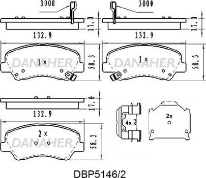 Danaher DBP5146/2 - Тормозные колодки, дисковые, комплект autospares.lv