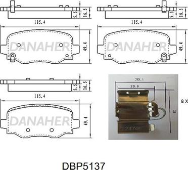 Danaher DBP5137 - Тормозные колодки, дисковые, комплект autospares.lv