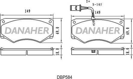 Danaher DBP584 - Тормозные колодки, дисковые, комплект autospares.lv