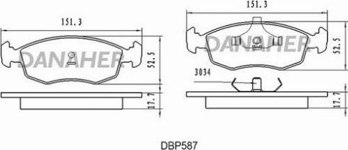 Danaher DBP587 - Тормозные колодки, дисковые, комплект autospares.lv