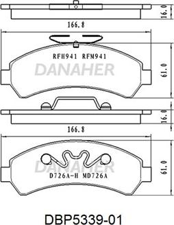 Danaher DBP5339-01 - Тормозные колодки, дисковые, комплект autospares.lv