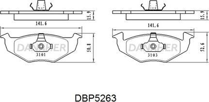 Danaher DBP5263 - Тормозные колодки, дисковые, комплект autospares.lv